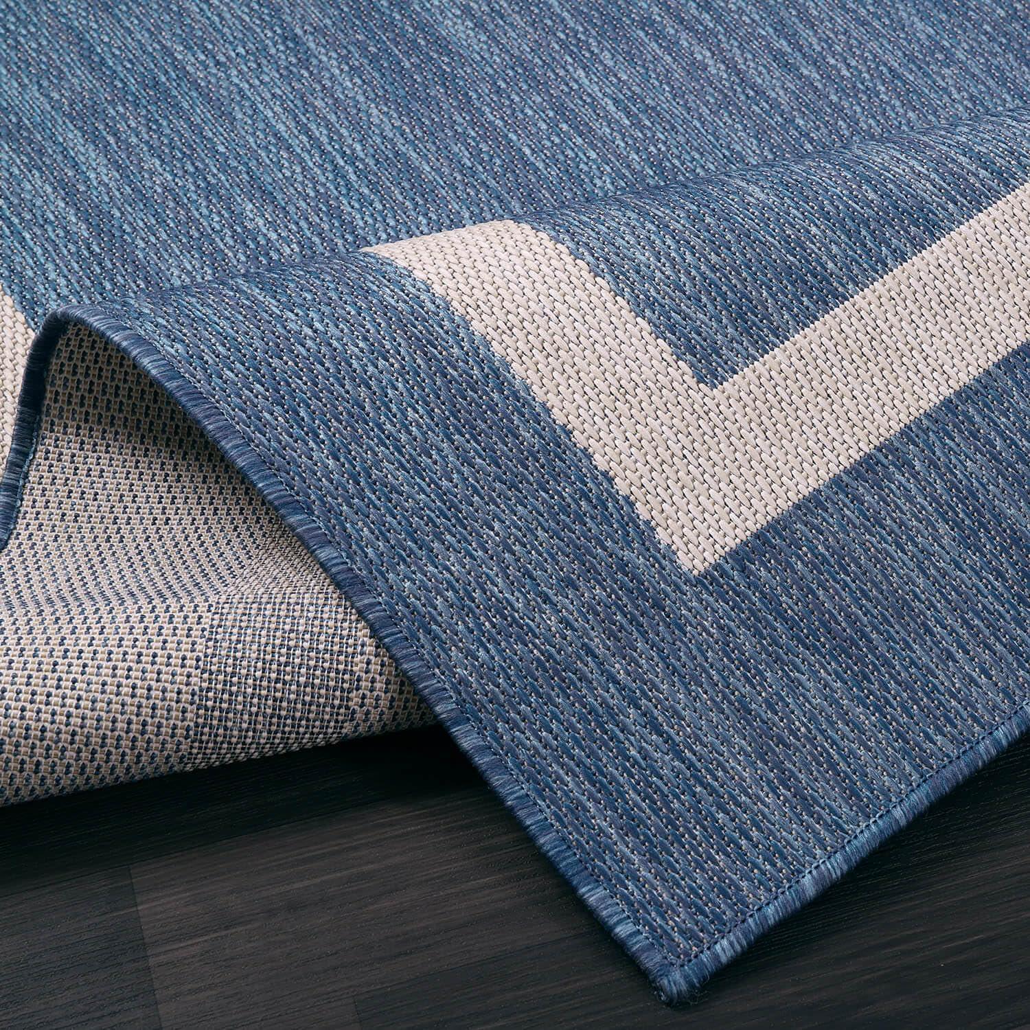 Unique Loom 6' 1 x 9' 0 Rectangle Indoor/Outdoor Border Blue Area Rug