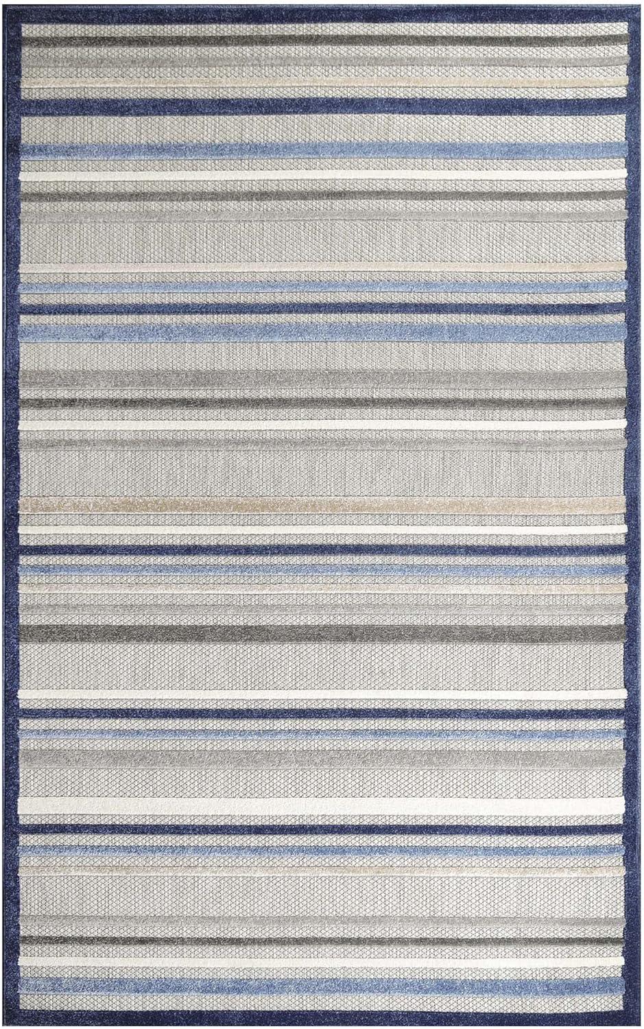 Superior Casual Geometric Stripe Indoor/Outdoor Area Rug, 5' 2" x 7' 2", Slate