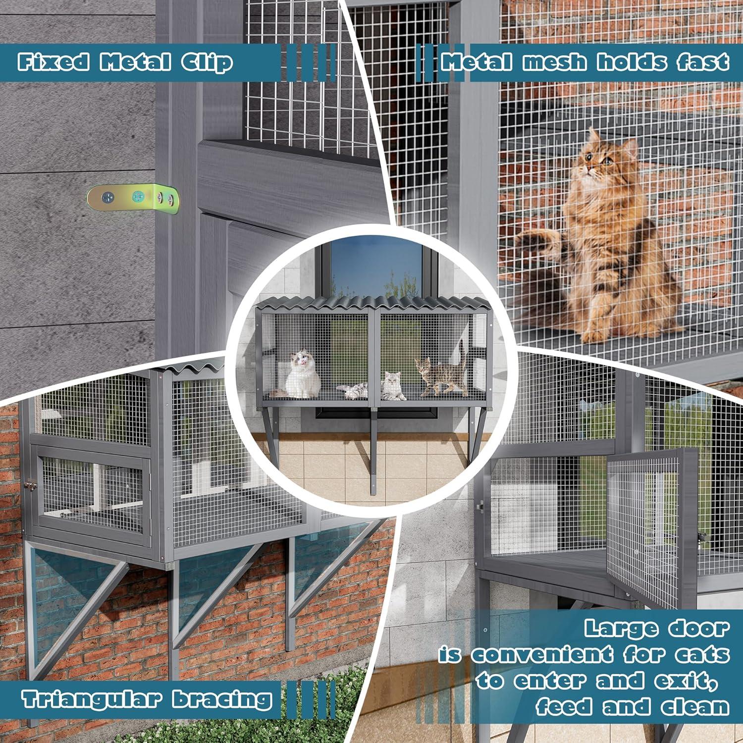 Tucker Murphy Pet™ Cat Catio,Cat Window Perch for Large Indoor Cats - Expandable Wooden Cat Window Box Enclosure for Multi Cats,