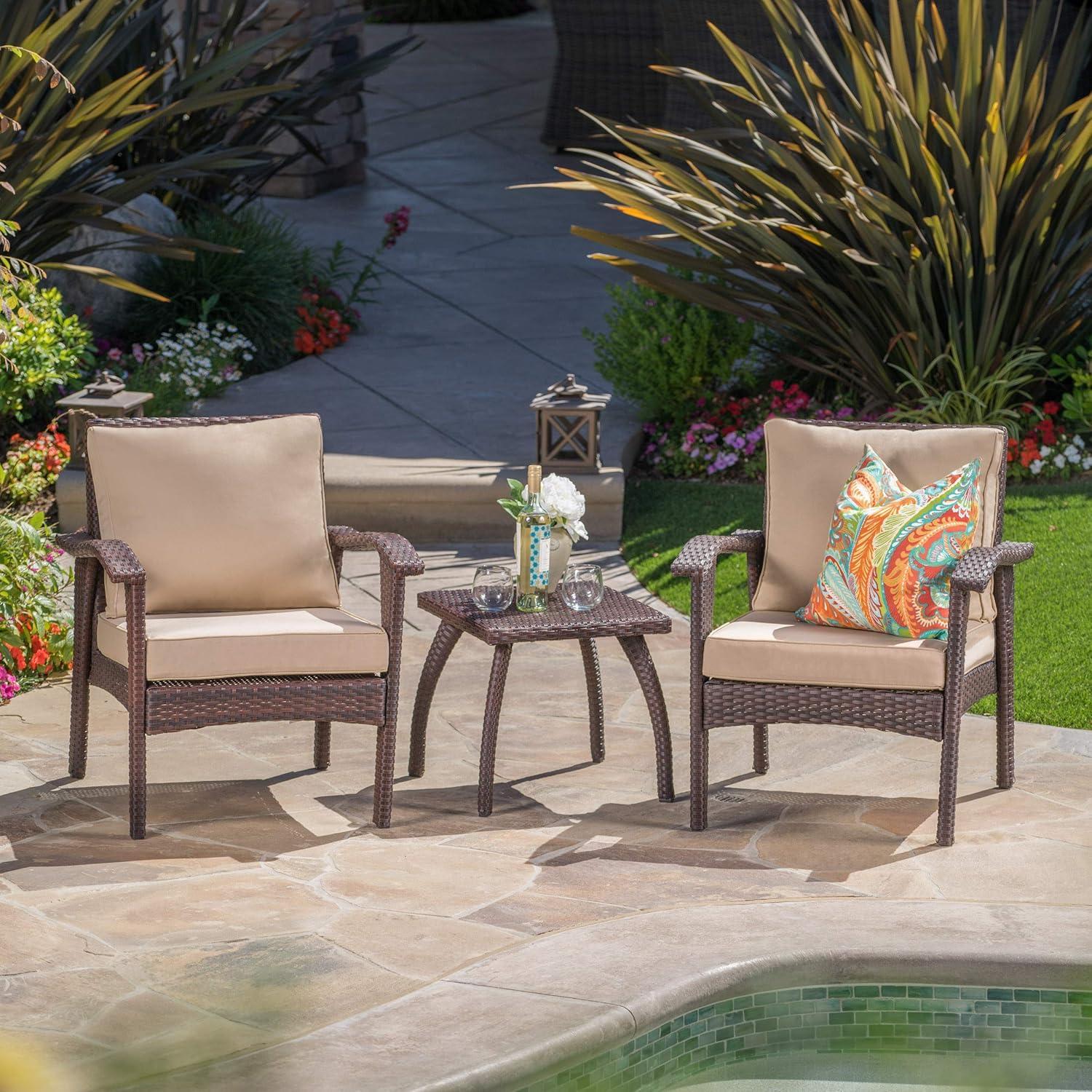 Honolulu 3pc Wicker Patio Chat Set with Cushions - Brown - Christopher Knight Home