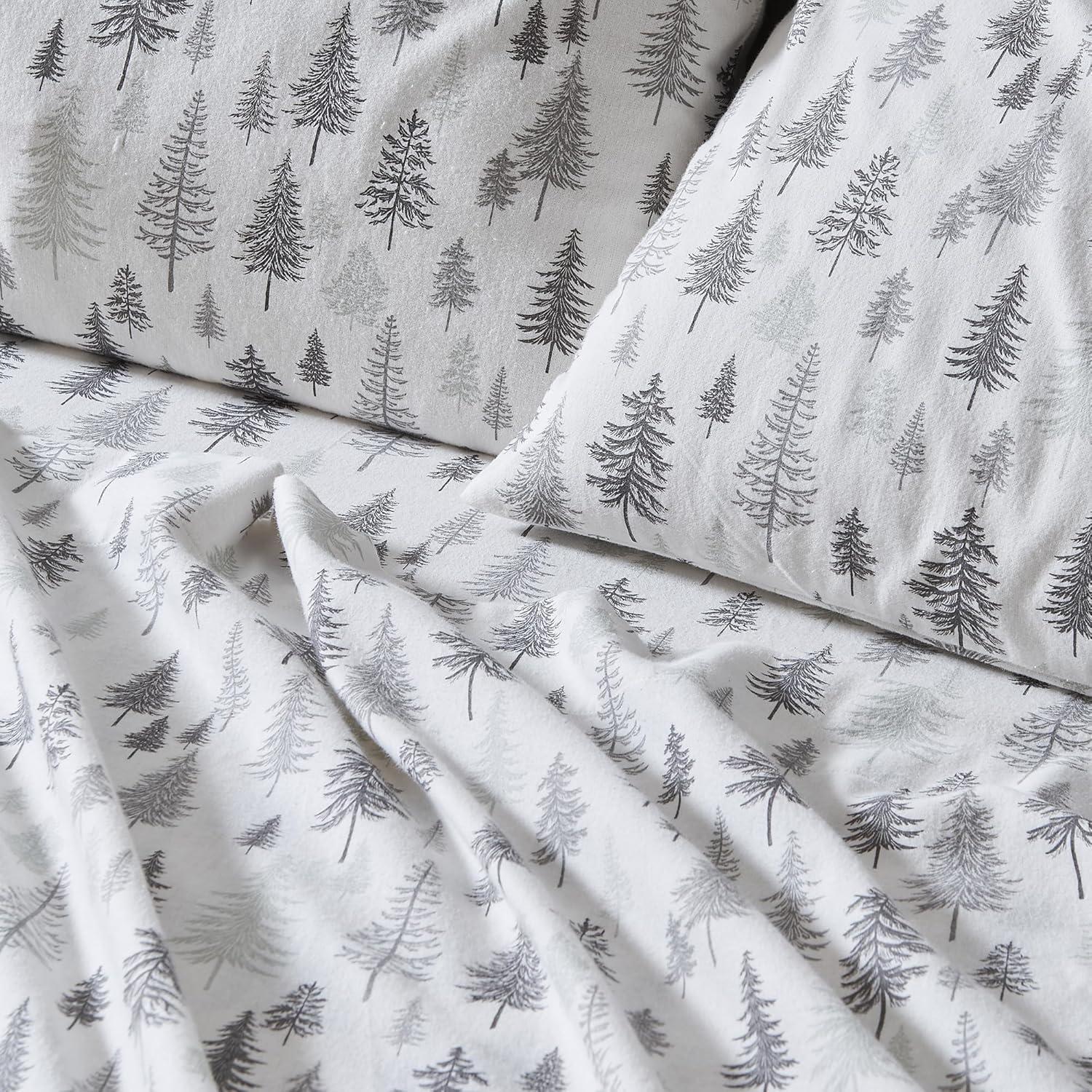 Great Bay Home Outdoorsy Flannel Sheet Set - 100% Turkish Cotton - Double Brushed - King, Truckee - Grey