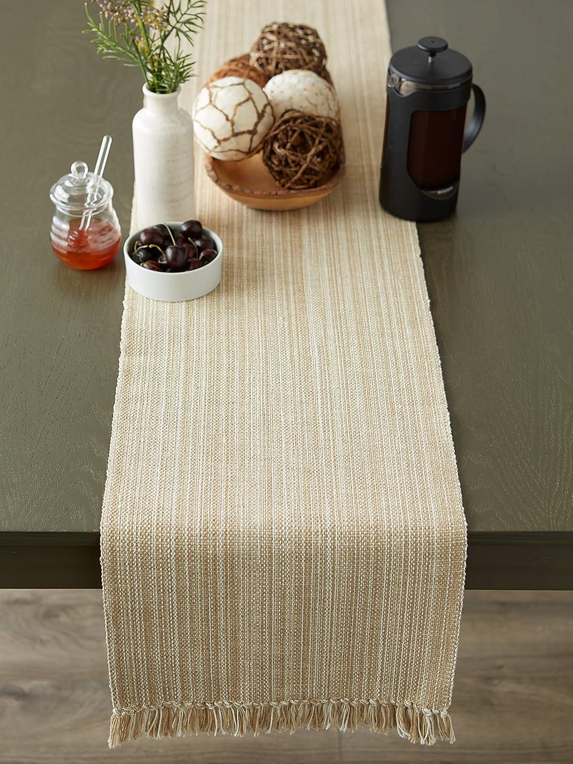 Taupe Cotton Fringe Table Runner, 13x72 Inches