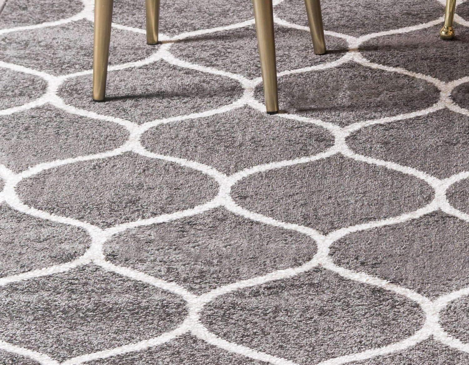 Dark Gray Square Trellis Synthetic Area Rug