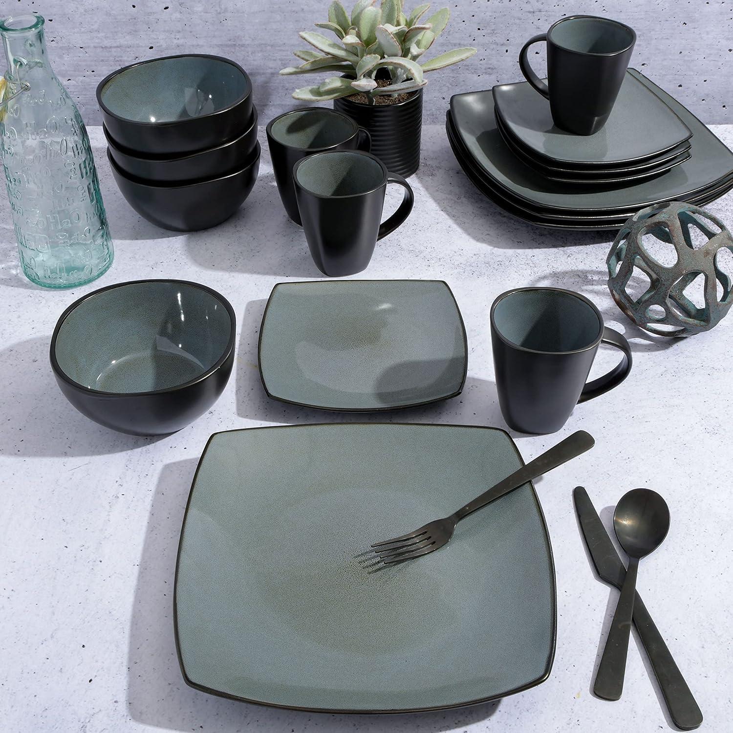 Eclipse Square Porcelain Holiday Dinnerware Set, Service for 4