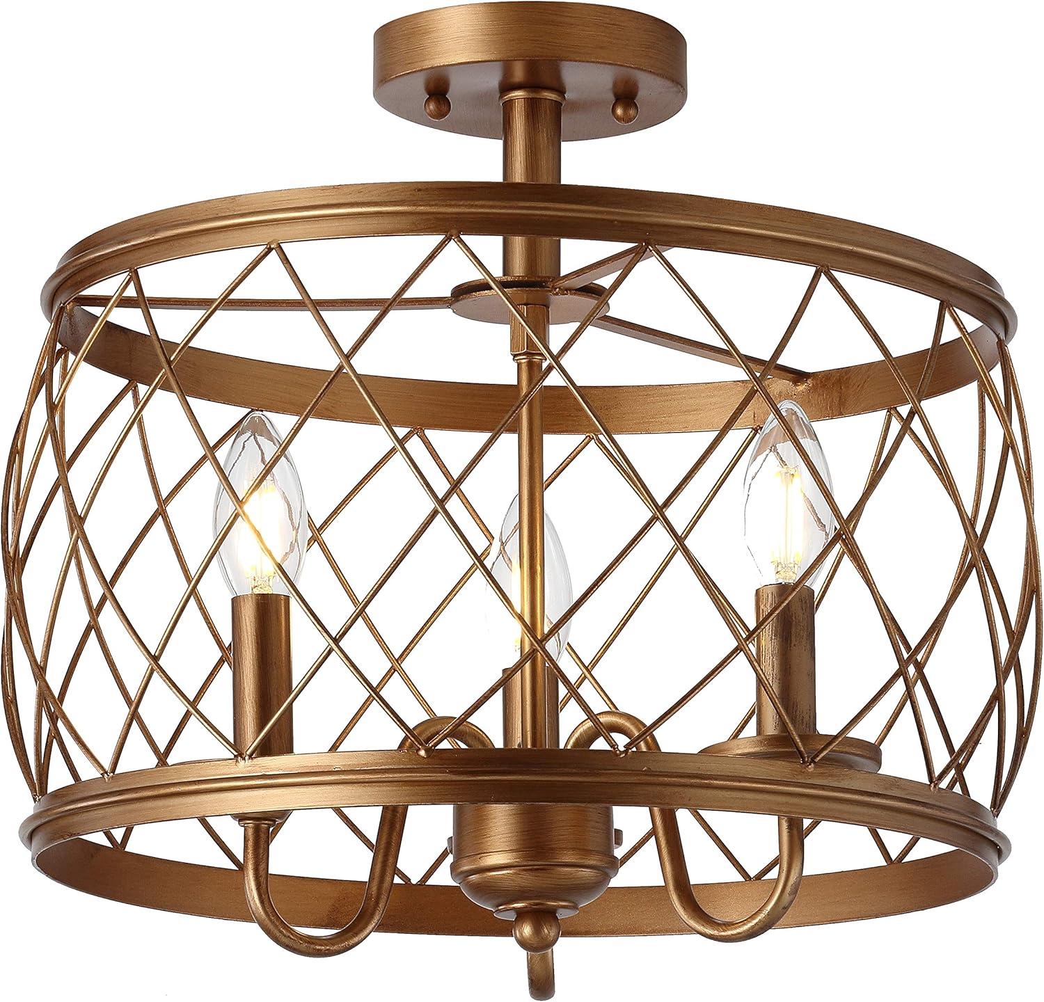 Antiqued Gold 15" Metal Drum LED Flush Mount Light