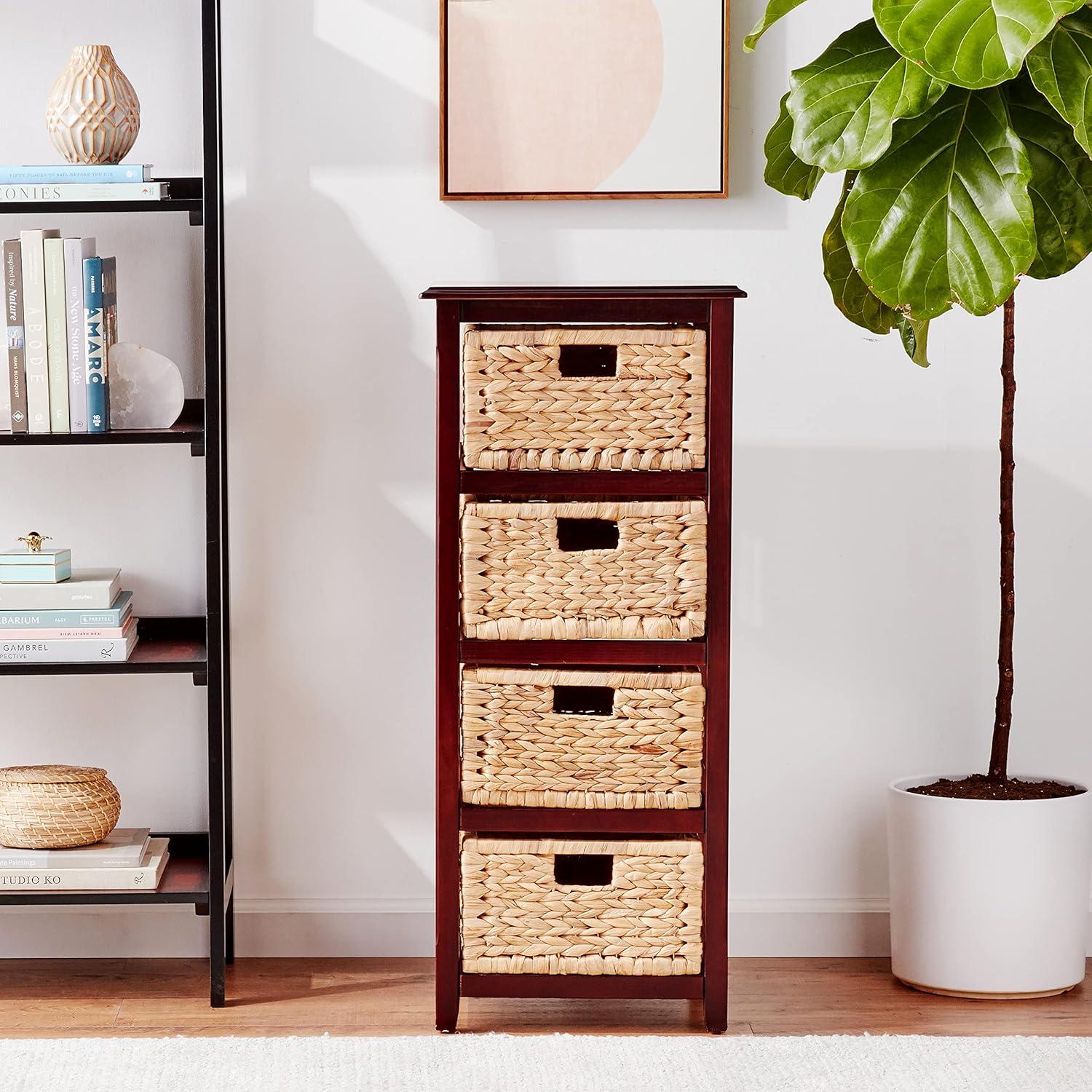 Espresso Four-Tier Storage Tower with Natural Baskets