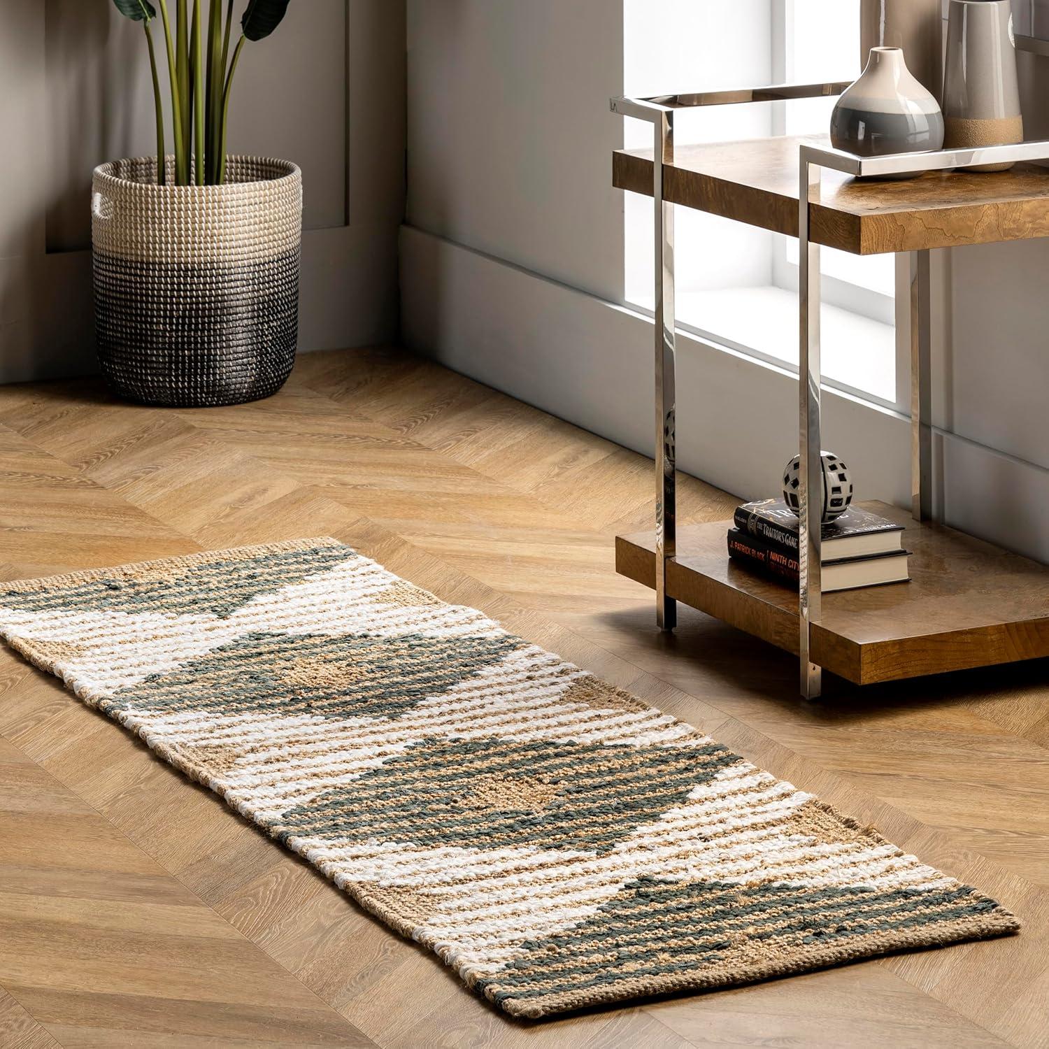 nuLOOM Hand Braided Marla Denim And Jute Diamonds Area Rug
