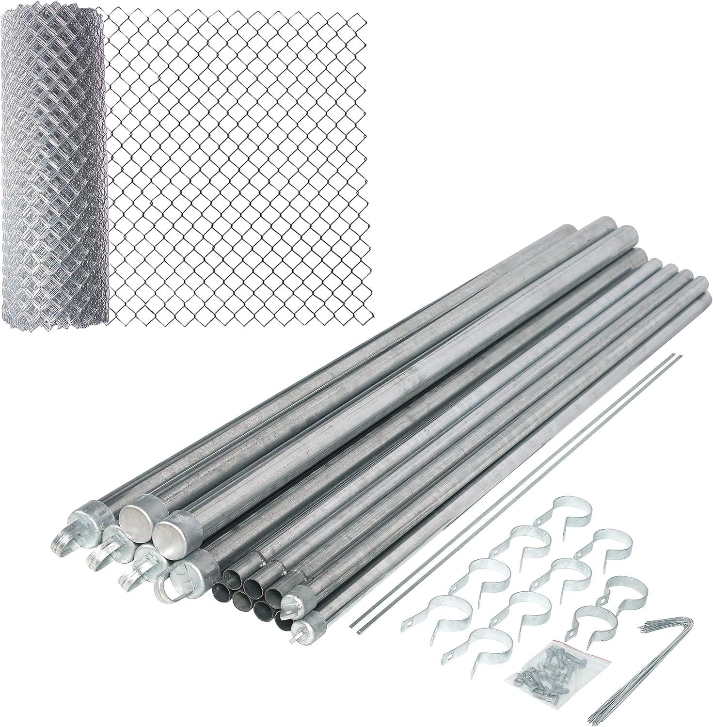 ALEKO KITCLF115G4X50 Galvanized Steel 4 x 50 feet Complete Kit Chain Link Fence 11.5 AWG Silver