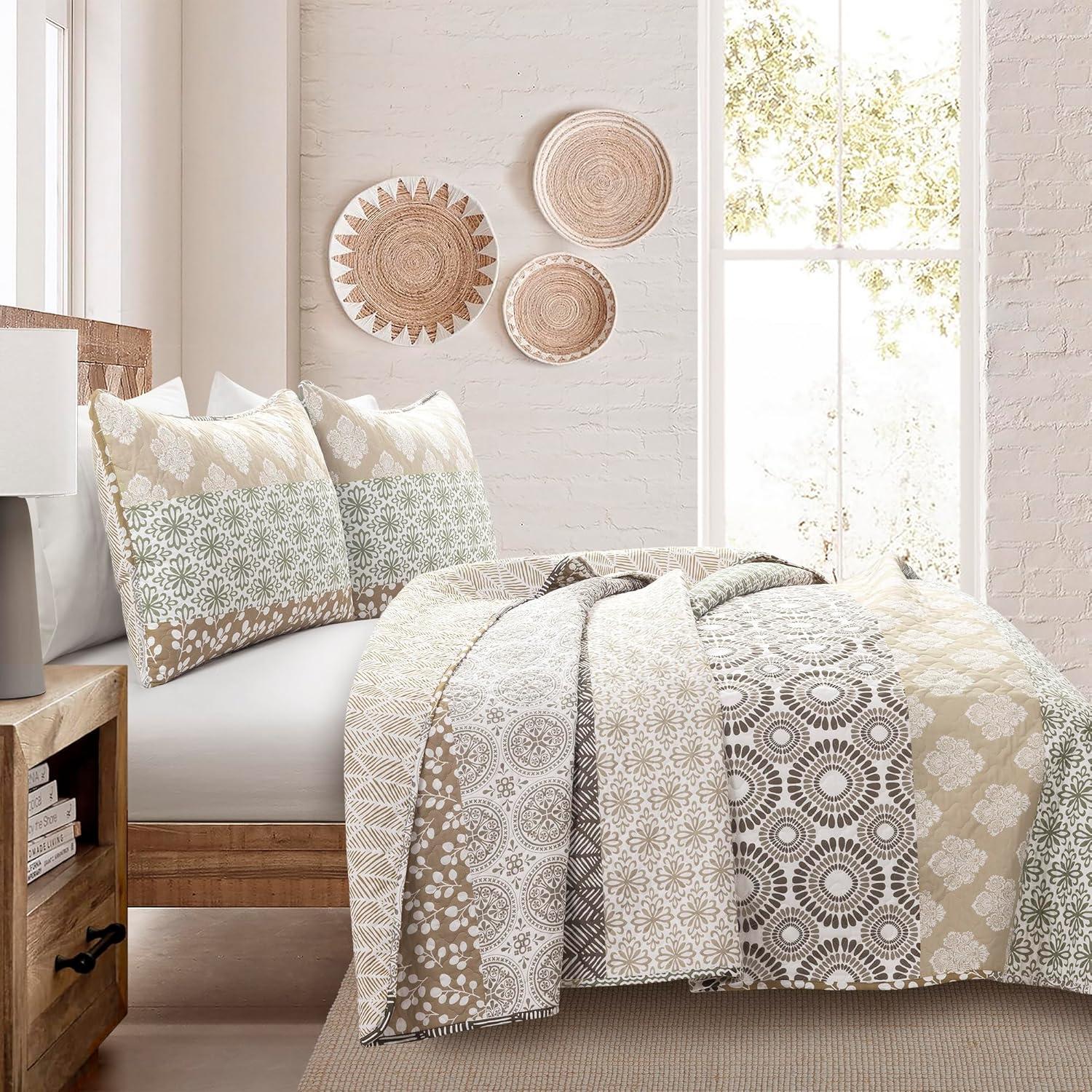 Lush Decor Bohemian 100% Cotton Reversible 3-Piece Quilt Set