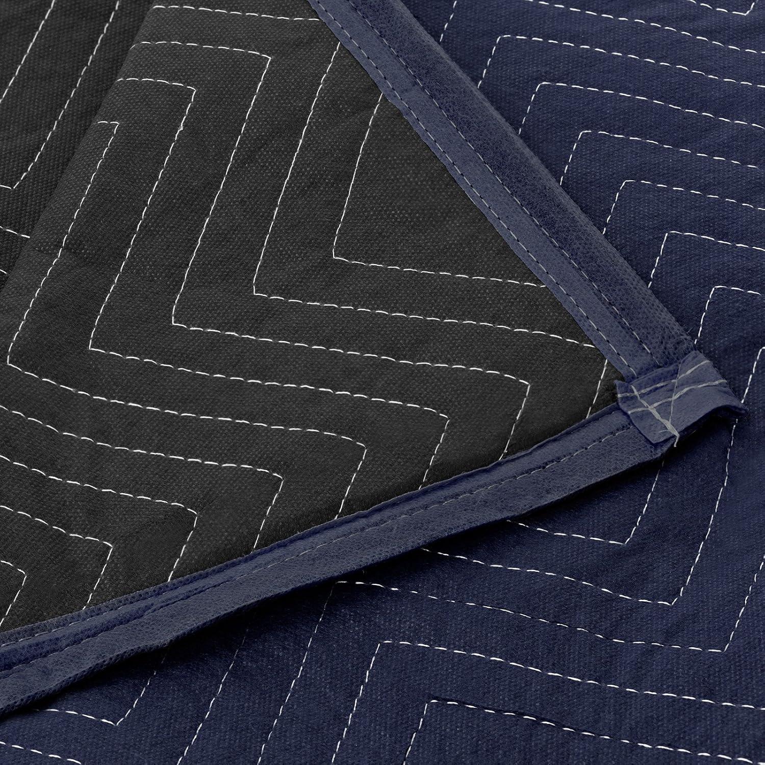 Navy Blue and Black Heavyweight Quilted Moving Blankets, 80" x 72"