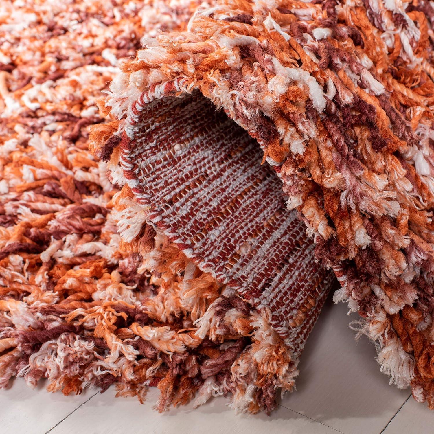 SAFAVIEH Rio Kynaston Solid Polyester Shag Area Rug, Rust/Ivory, 6' x 9'
