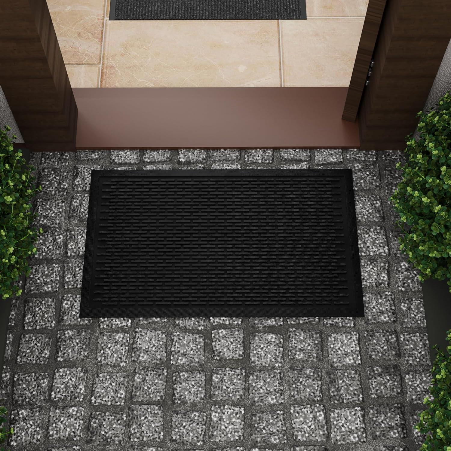 Ottomanson Easy clean, Waterproof Non-Slip Indoor/Outdoor Rubber Doormat, Black