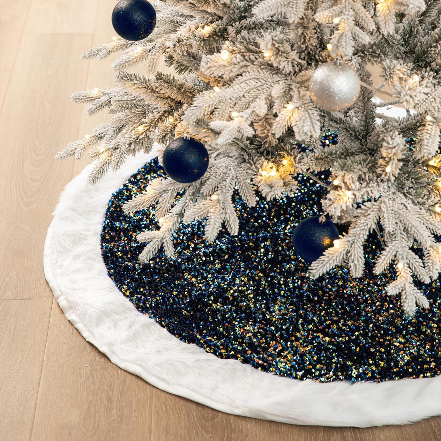 48" Red and White Felt Christmas Tree Skirt with Trim Embellishment