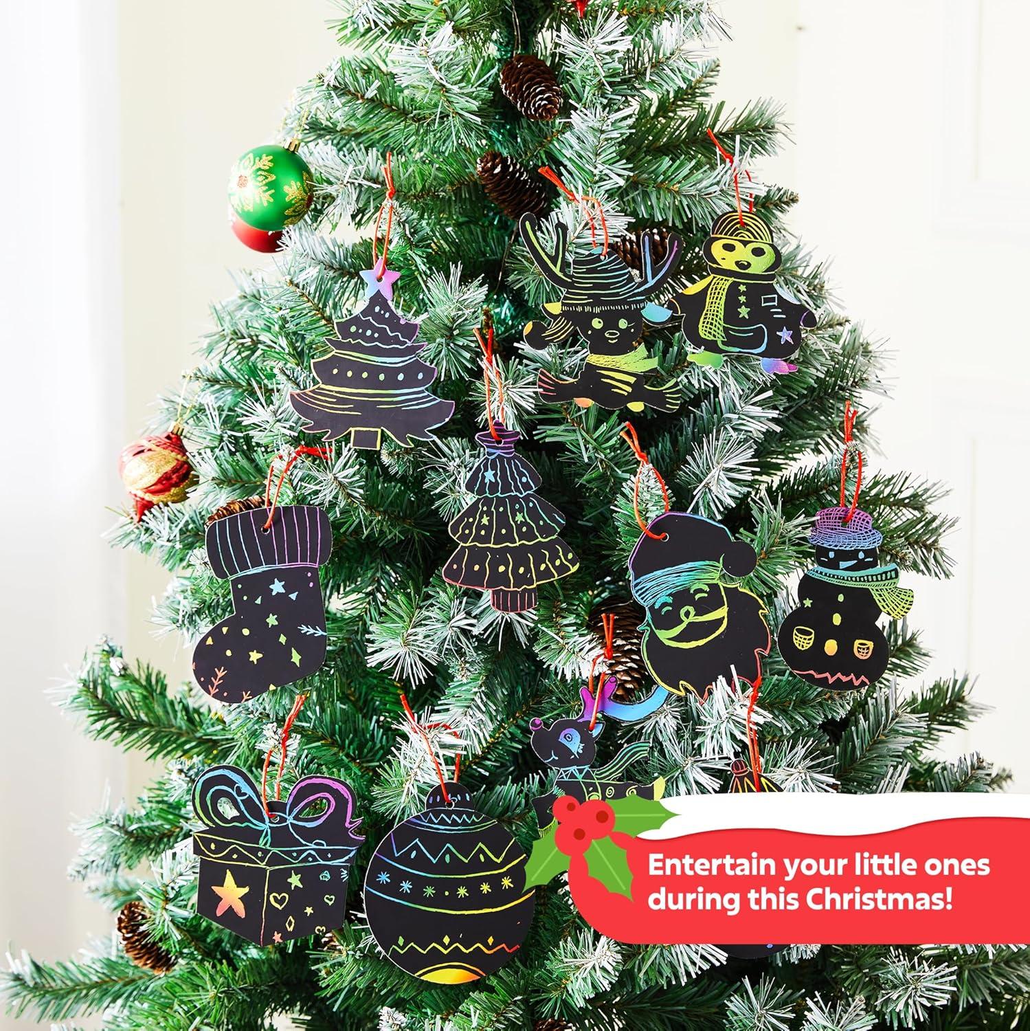 JOYFY 72pcs Rainbow Christmas Scratch Cards Ornament