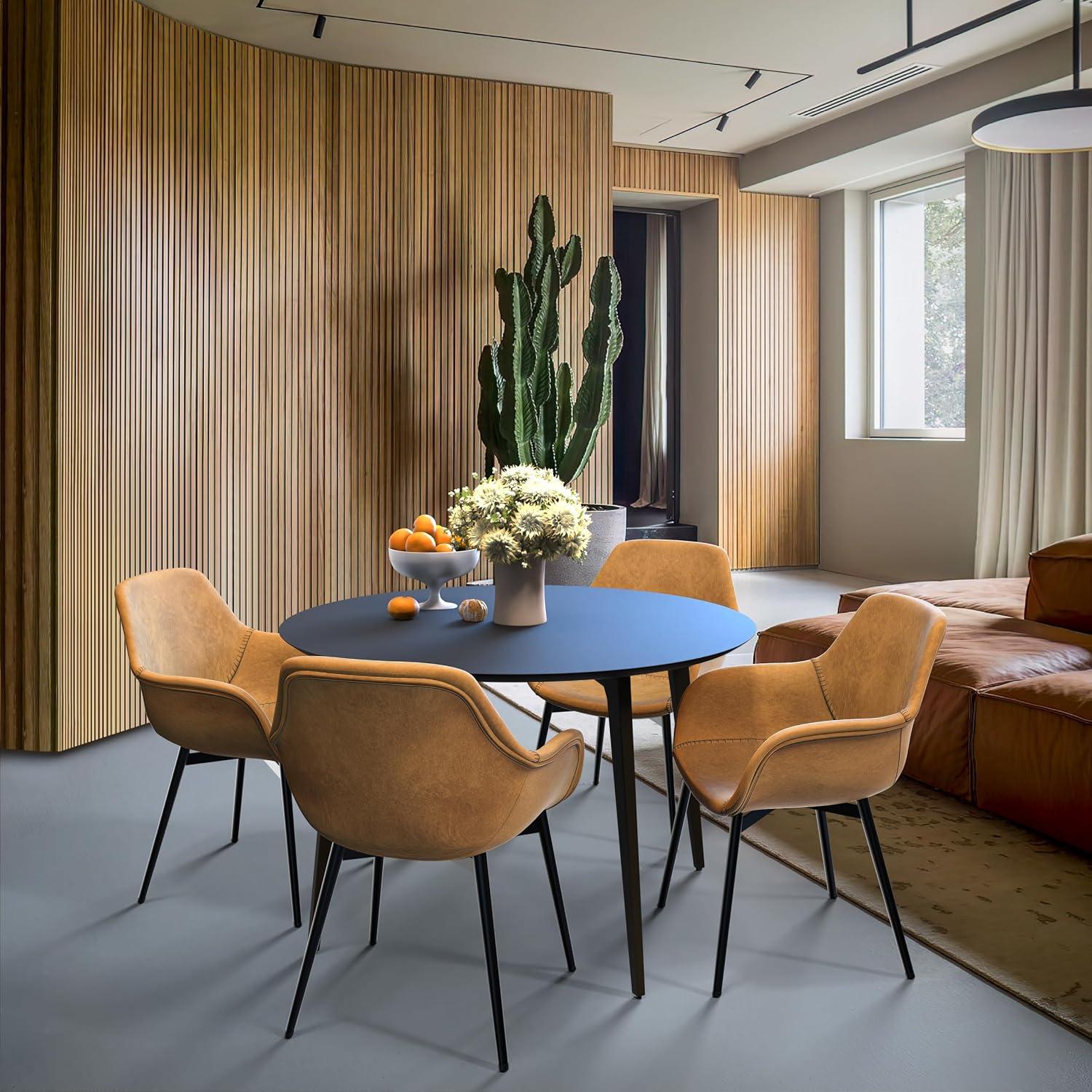 LeisureMod Markley Leather Dining Chair with Black Metal Legs Upholstered Seat Modern Design Perfect for Kitchen Dining Room Office or Lounge Seating