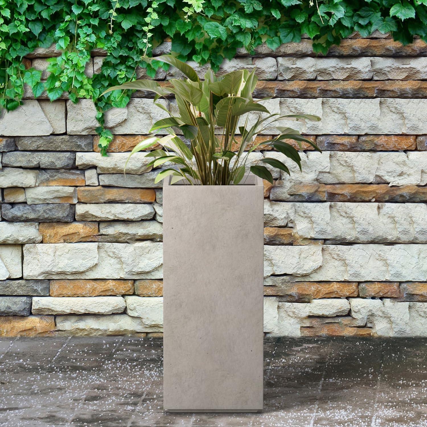 20" x 9" Square Kante Lightweight Modern Tall Outdoor Planter Weathered Concrete Gray - Rosemead Home & Garden, Inc.