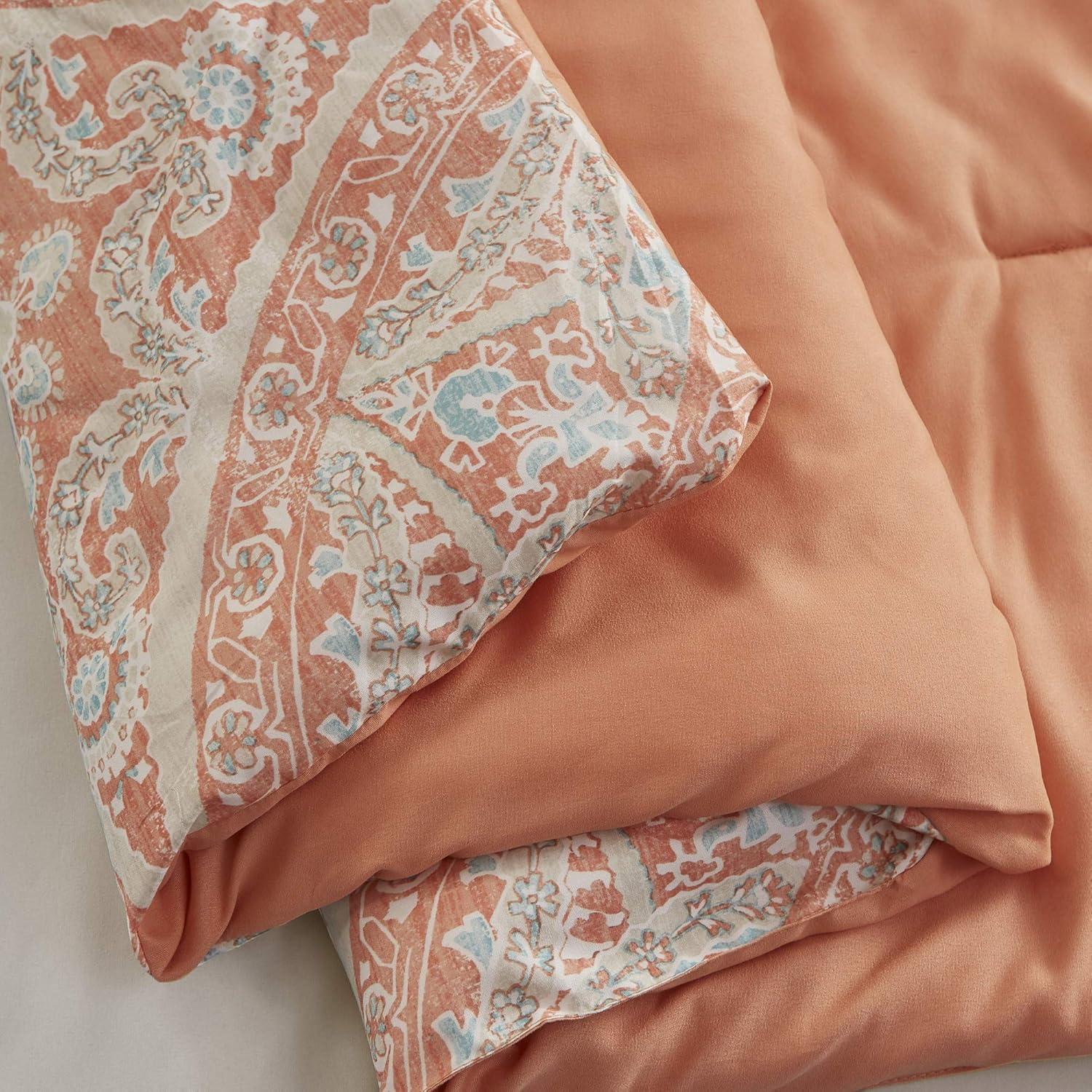 Comfort Spaces 6-Piece Gloria Microfiber Damask Bed in a Bag, Coral Twin XL