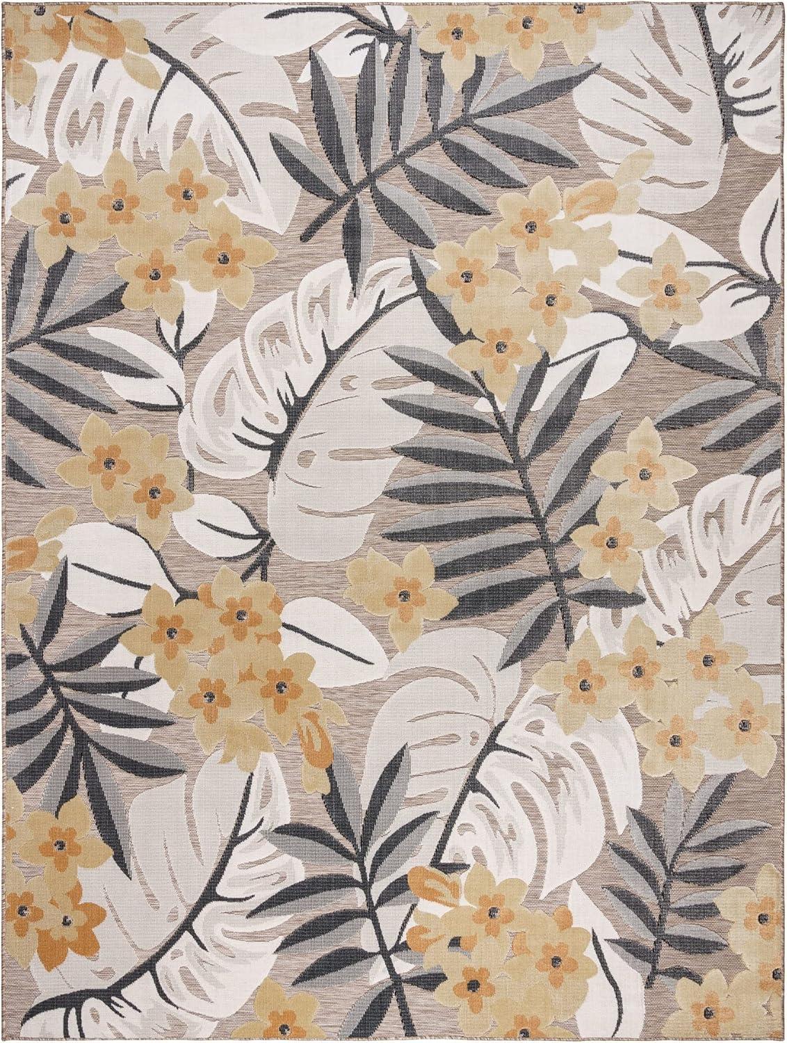 Gertmenian Tara Polly Gray/Yellow Large Tropical Hawaiian Indoor/Outdoor Flatweave Area Rug