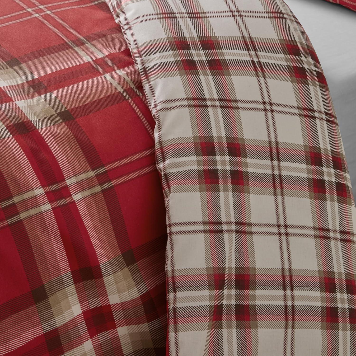 Full Red and Charcoal Cotton Tartan Duvet Cover Set