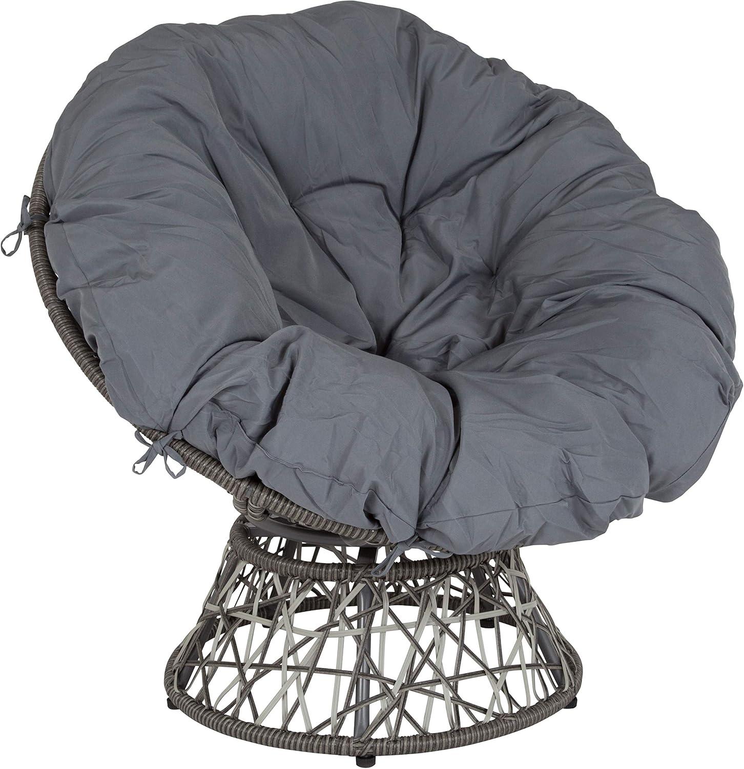 Silver Wicker and Rattan 360 Swivel Papasan Patio Chair