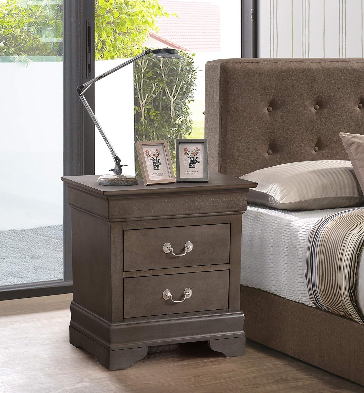 Transitional Gray Wood & Metal 2-Drawer Nightstand