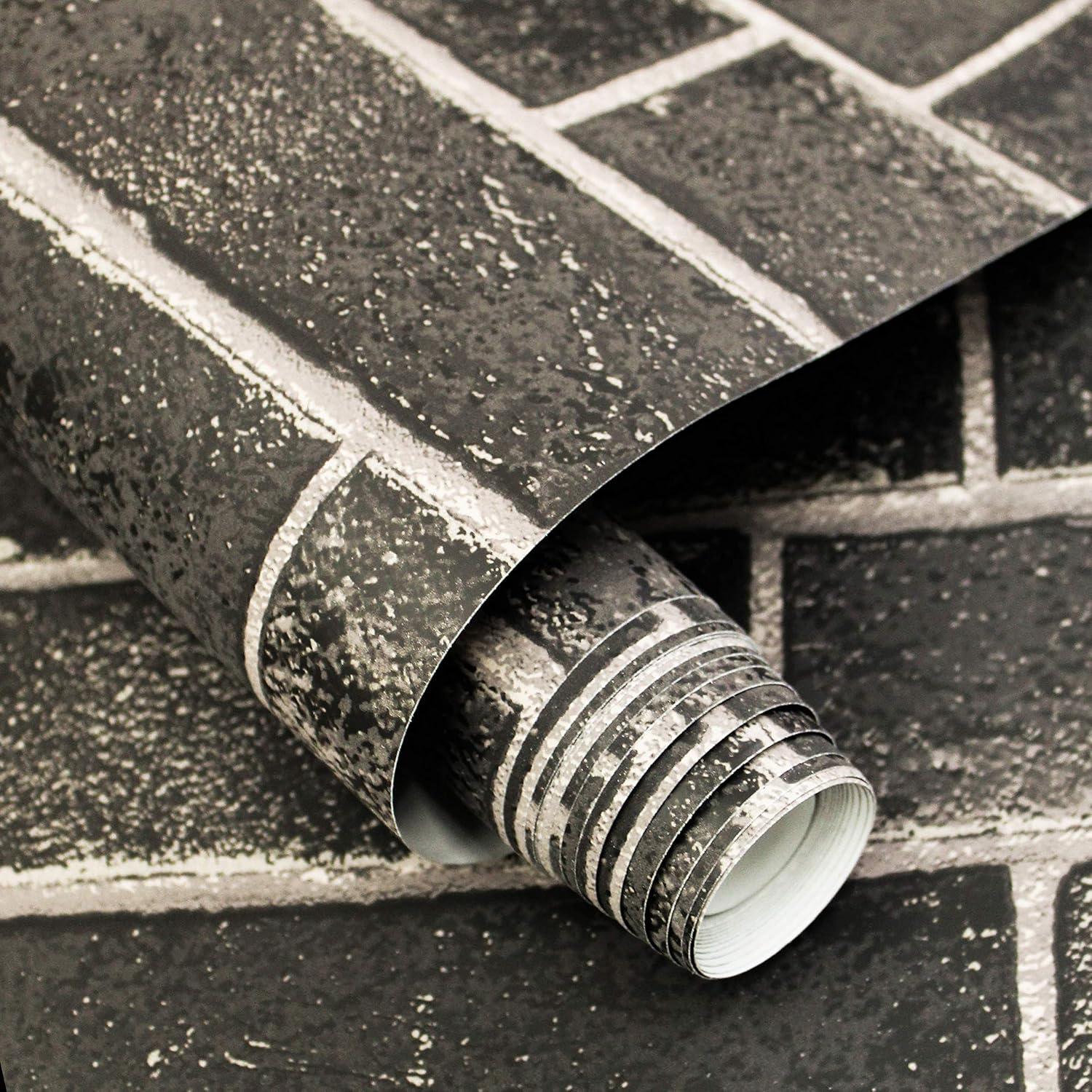 Tempaper & Co.® Brick Removable Peel and Stick Wallpaper, Ebony Brick, 28 sq ft: Faux Sticky Vinyl, Classic Pattern