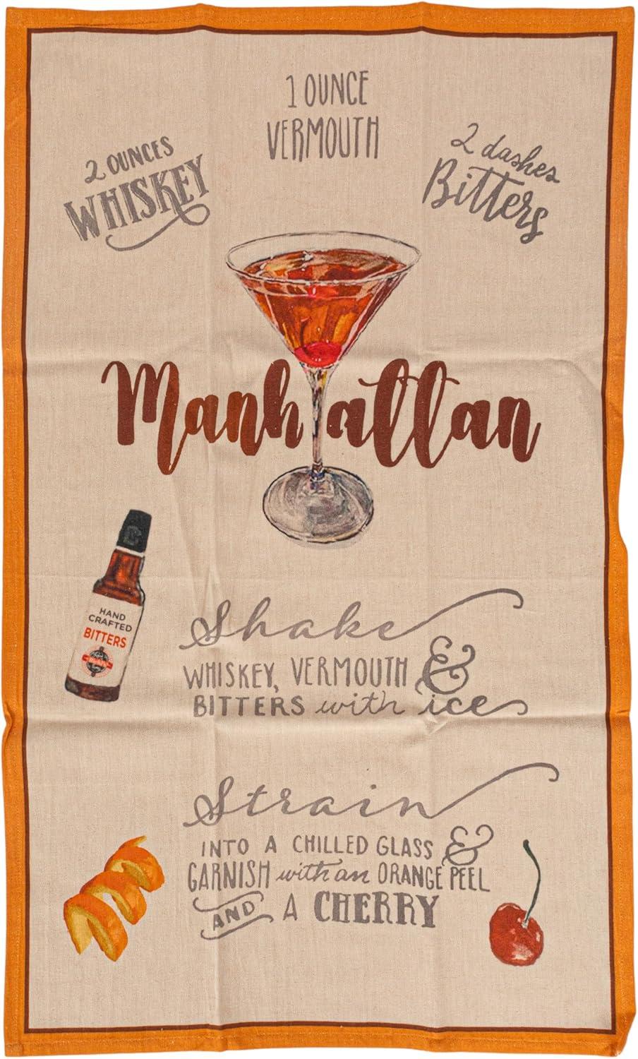 Creative Co-Op Cotton Printed Tea Towel with Cocktail Recipe Prints, Multicolor, Set of 8