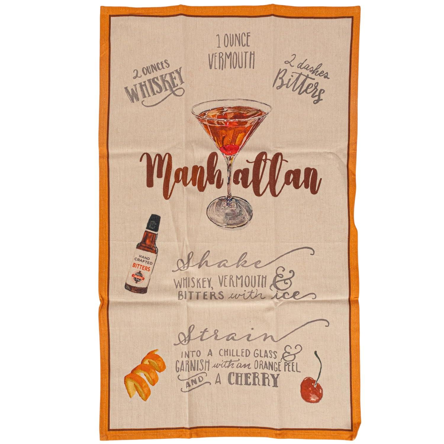 Creative Co-Op Cotton Printed Tea Towel with Cocktail Recipe Prints, Multicolor, Set of 8
