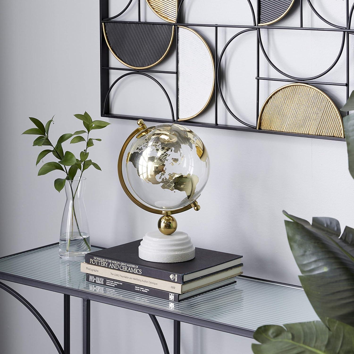 Elegant Gold Abstract Globe with Marble Stand, 8" x 13"