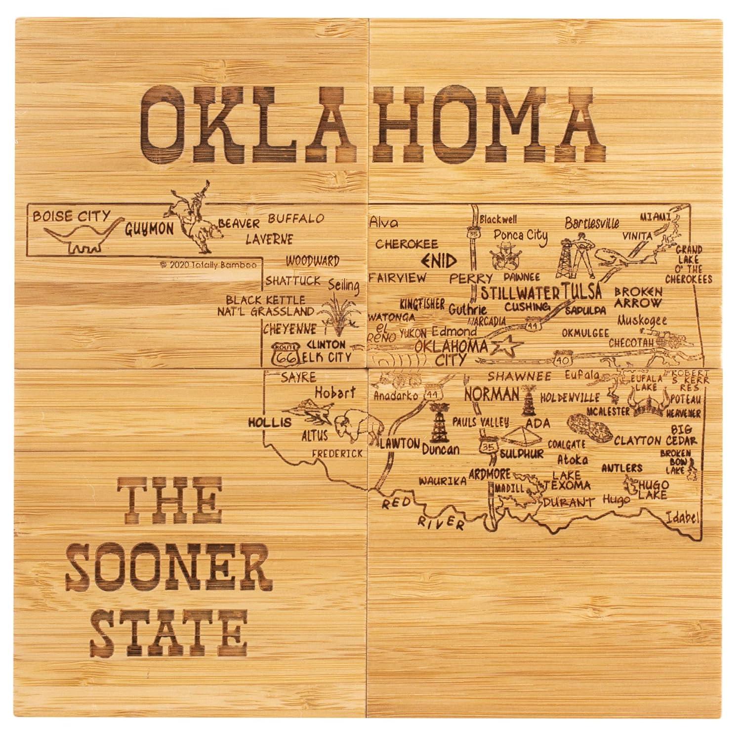 Oklahoma State Puzzle Bamboo Coaster Set with Case