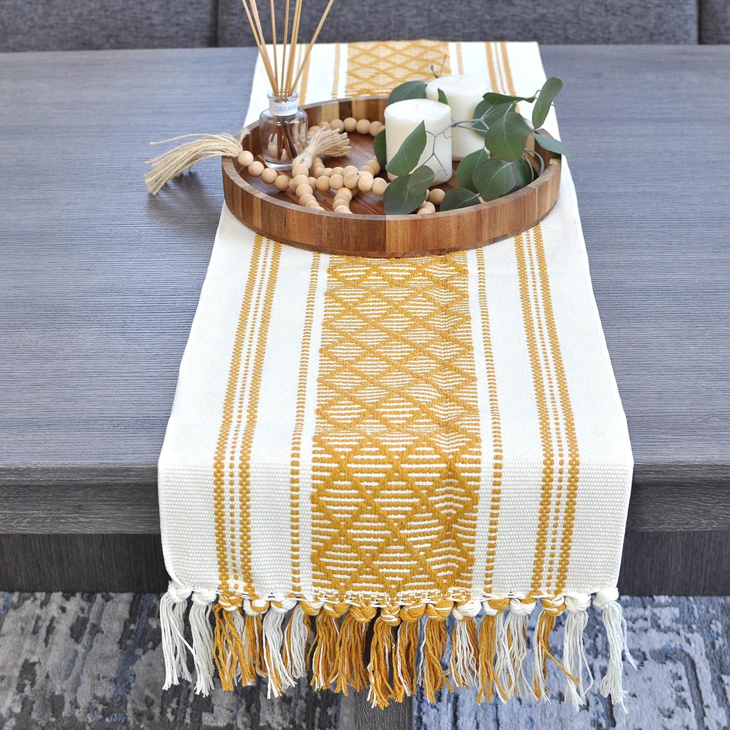 Oveesha Boho Cotton Woven Table Runner With Tassels