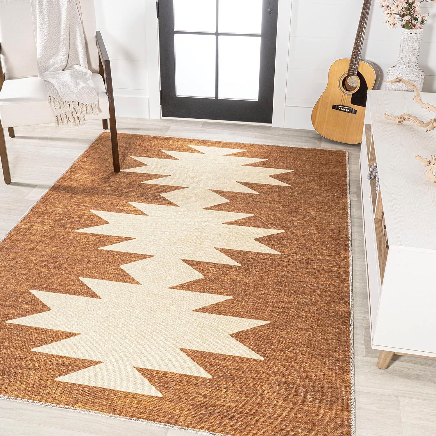 8' x 10' Chayton Minimalist Geometric Machine-Washable Area Rug, Rust/Cream - JONATHAN Y