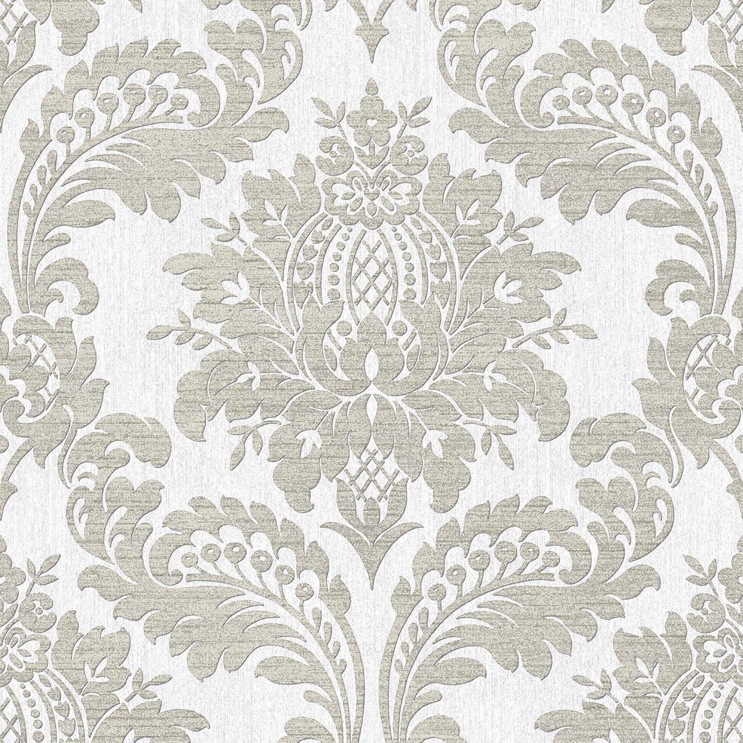 Archive Damask Grey Wallpaper