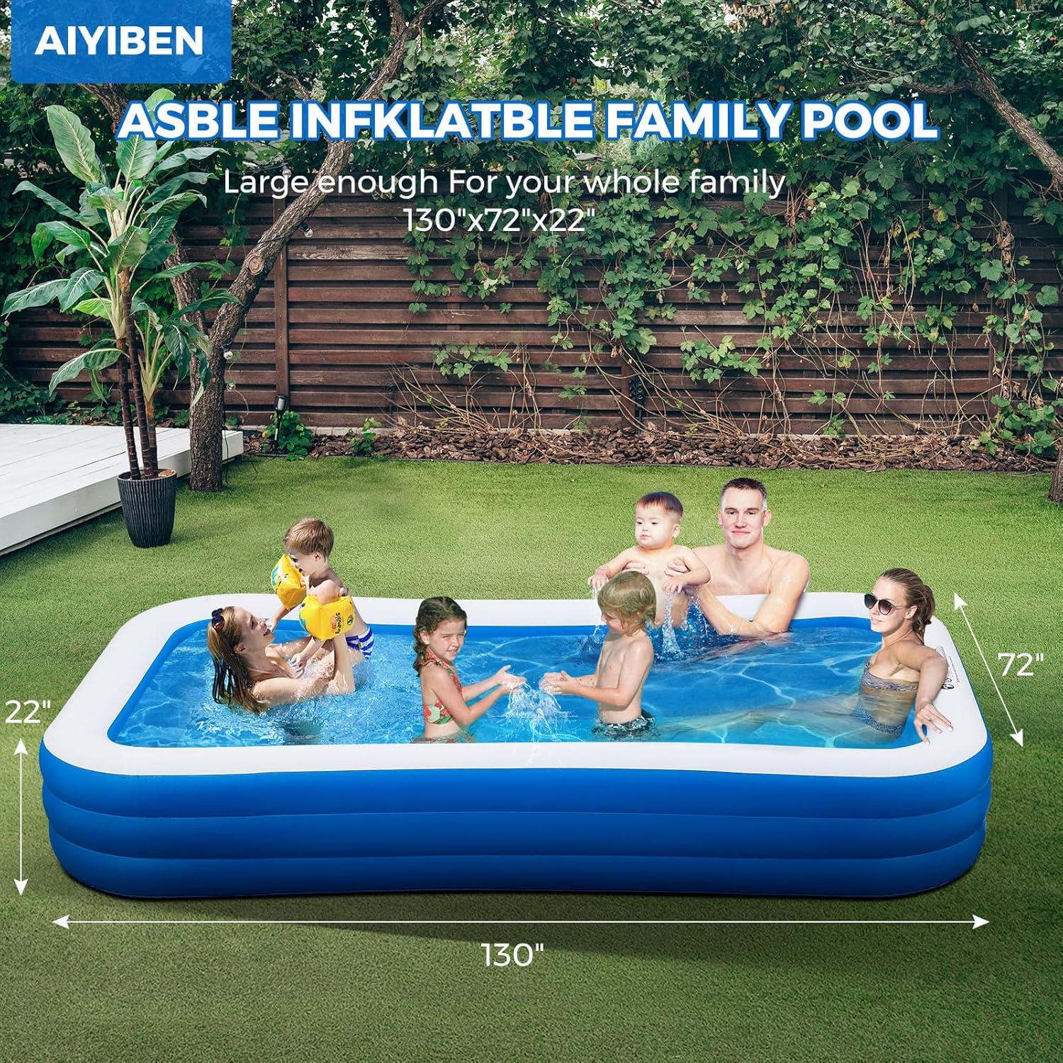 Family Pool Inflatable with Pump - 130'' x 72'' x 22'' Swimming Lounge Pools for Adults Family (sea Blue)