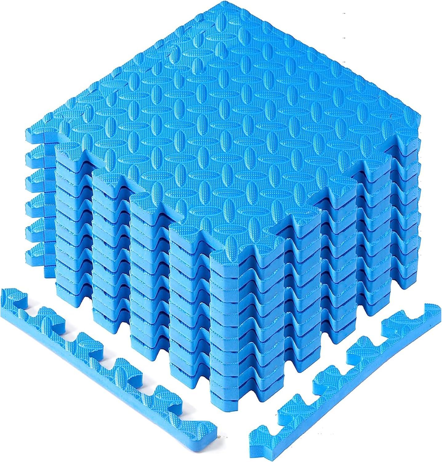 Yes4All 12 pcs Interlocking Exercise Foam Mats, Cover 12 sqft, 7/16 inch Thick, Blue Color