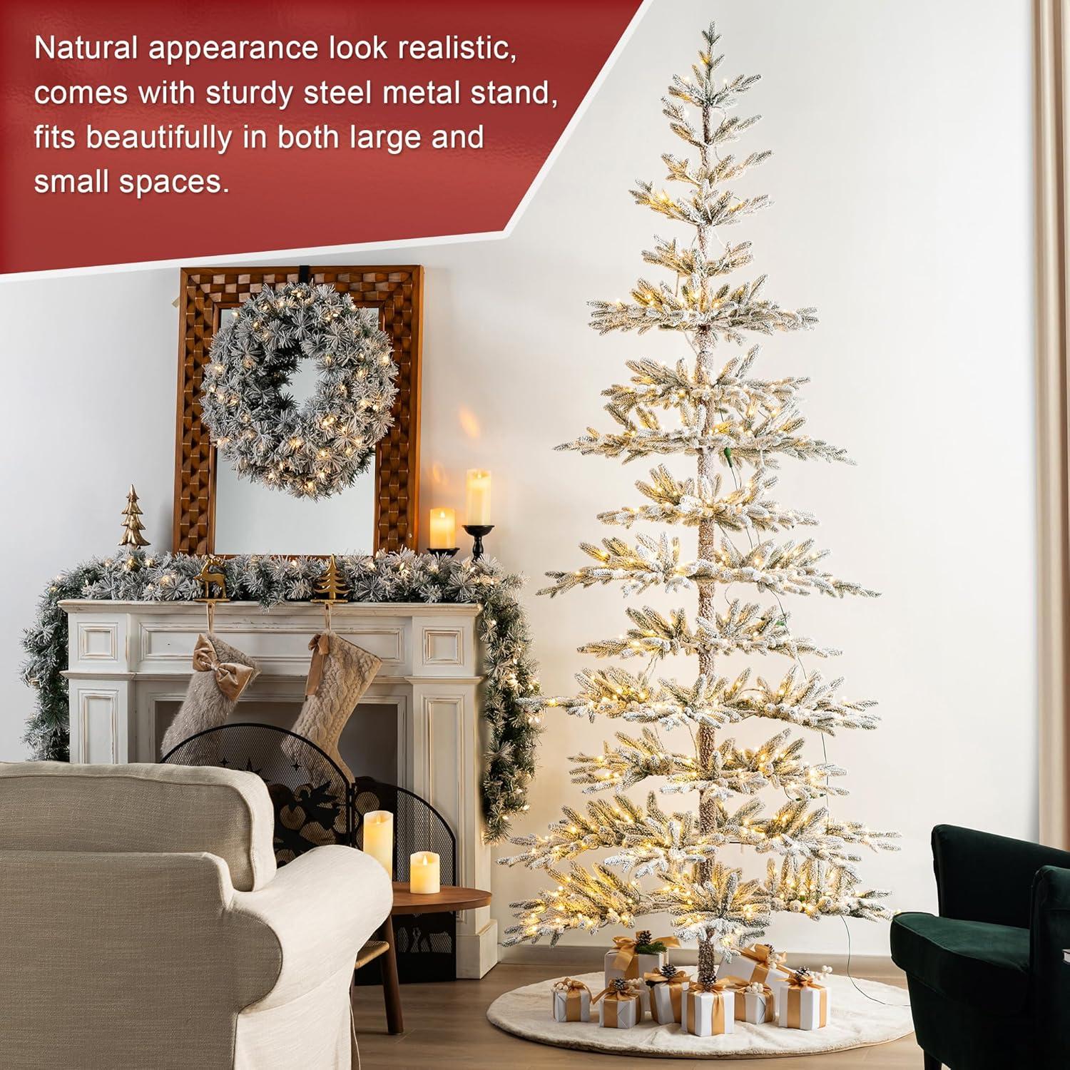 Glitz Design Glitzhome 9ft Deluxe Pre-Lit Flocked Pine Artificial Christmas Tree with 650 Warm White