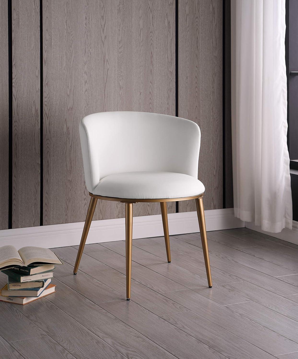 Skylar Petite White Faux Leather Dining Chair with Gold Legs