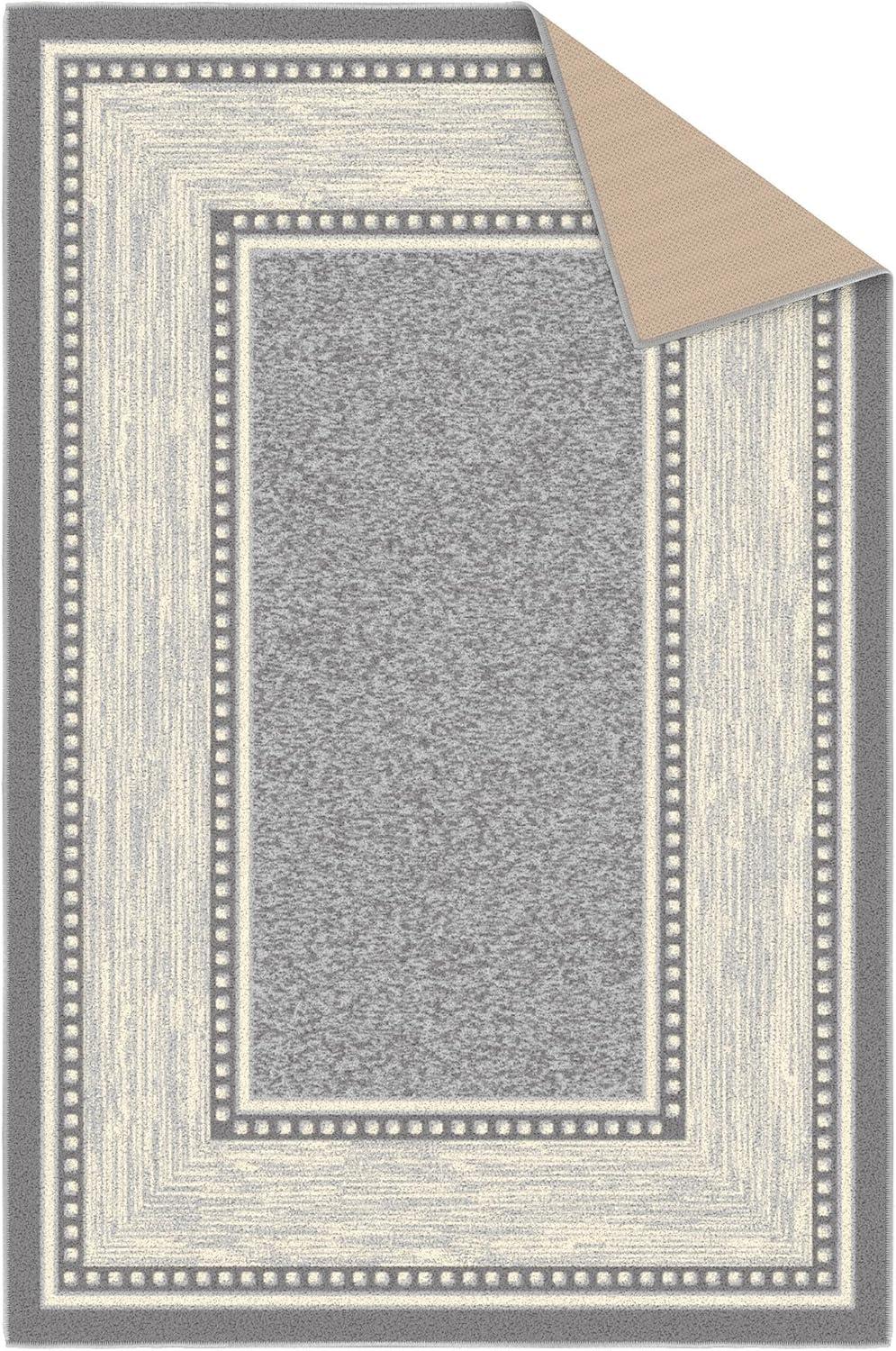 Ottomanson Machine Washable Non-Slip Rubberback Bordered 3x5 Indoor Area Rug, 3'3" x 5', Light Gray