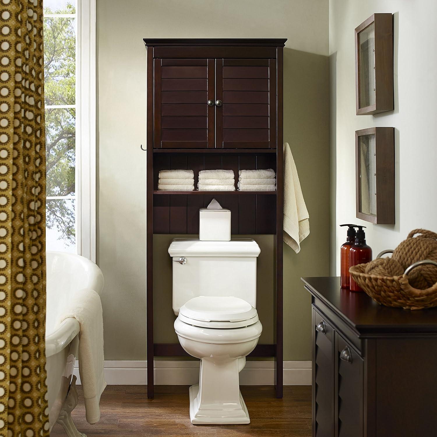 Crosley Lydia Space Saver Espresso Brown: Bathroom Organizer with 4 Shelves, Veneer Finish, Metal Hardware