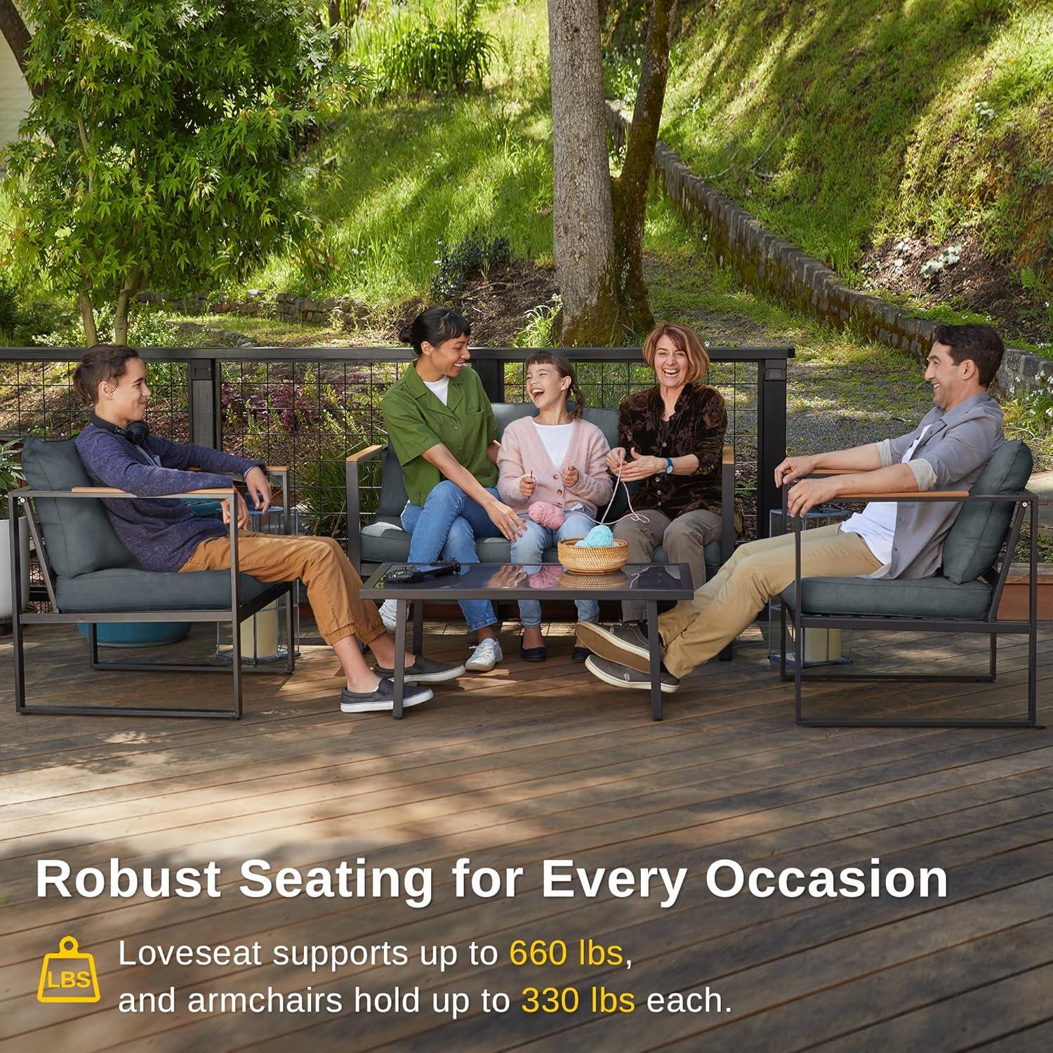 EAST OAK 4-Person Patio Furniture Set with Thick Cushions