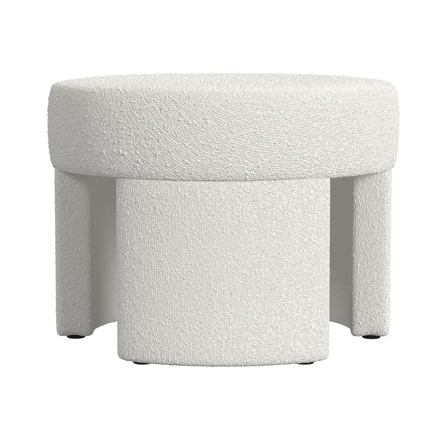 Sophia Ottoman Cream Boucle - HomePop: Modern Round Upholstered Footstool, No Assembly Required