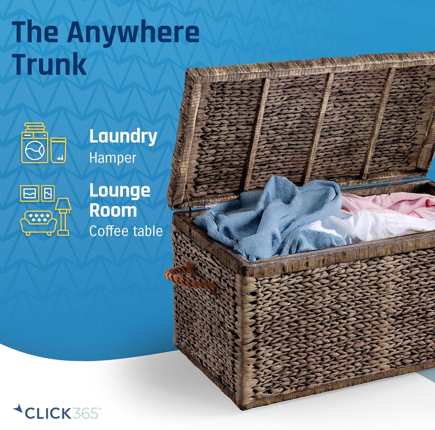 ClickDecor Farmhouse Wicker Trunk Rustic: Metal Frame, Hinged Lid, No Assembly, 66lb Capacity