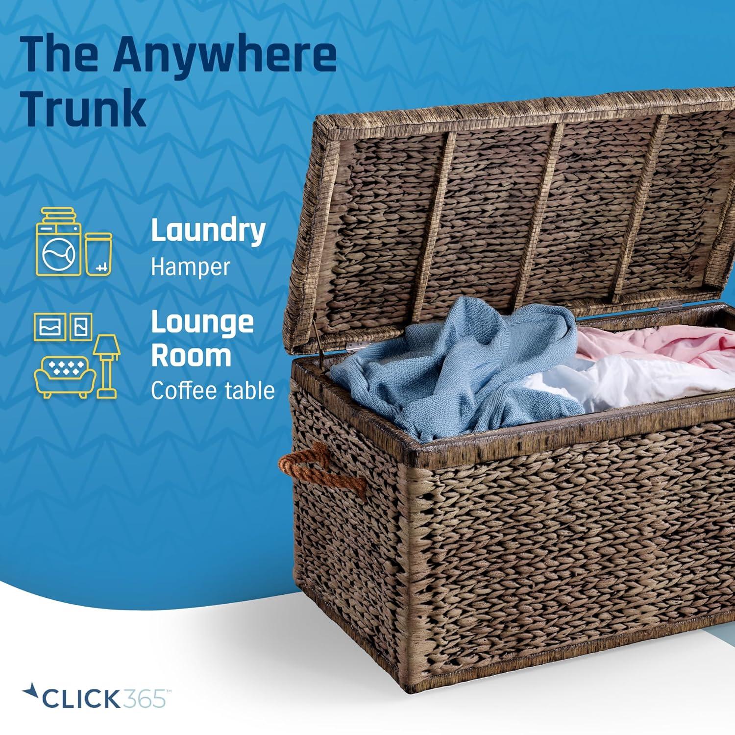 ClickDecor Farmhouse Wicker Trunk Rustic: Metal Frame, Hinged Lid, No Assembly, 66lb Capacity