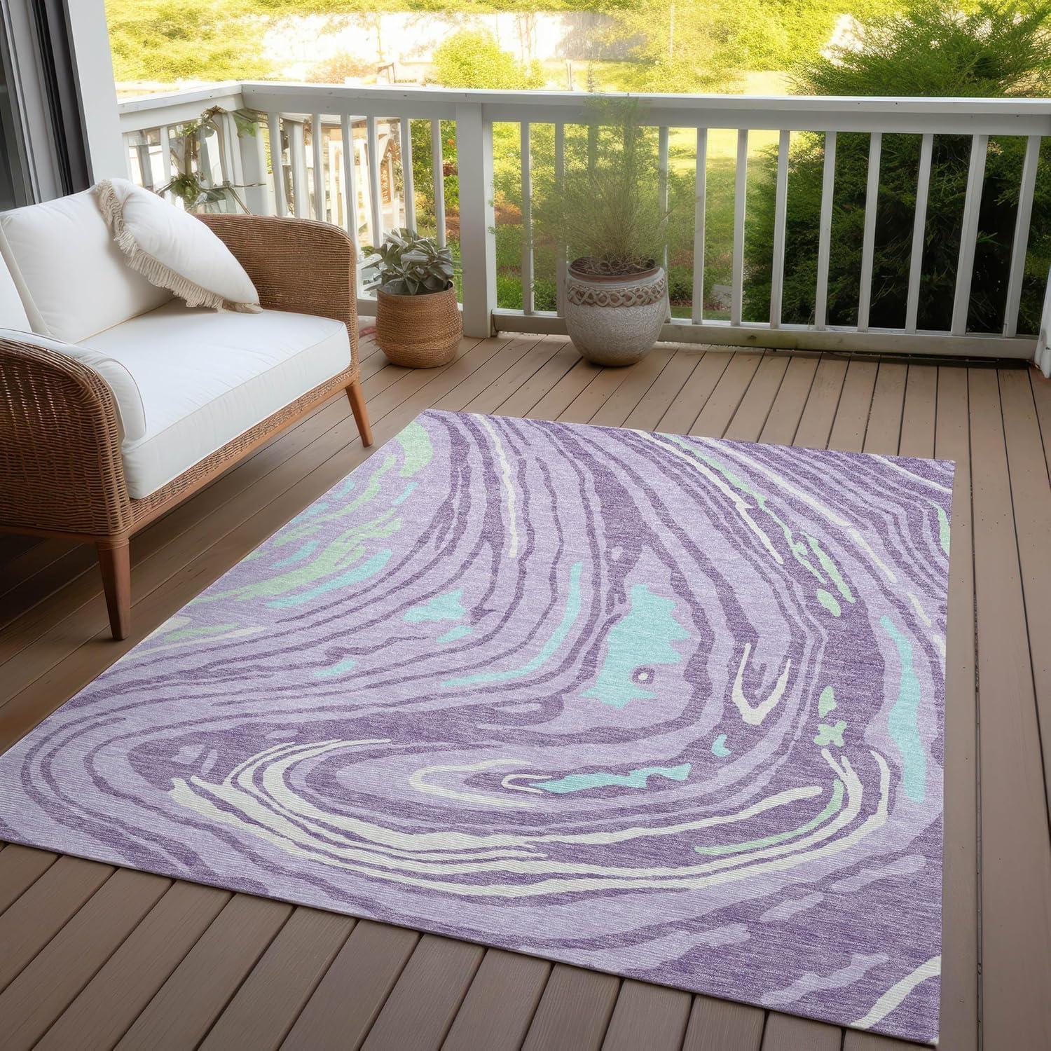 Lavender and Aqua Flat Woven Washable Synthetic Area Rug 5' x 7'