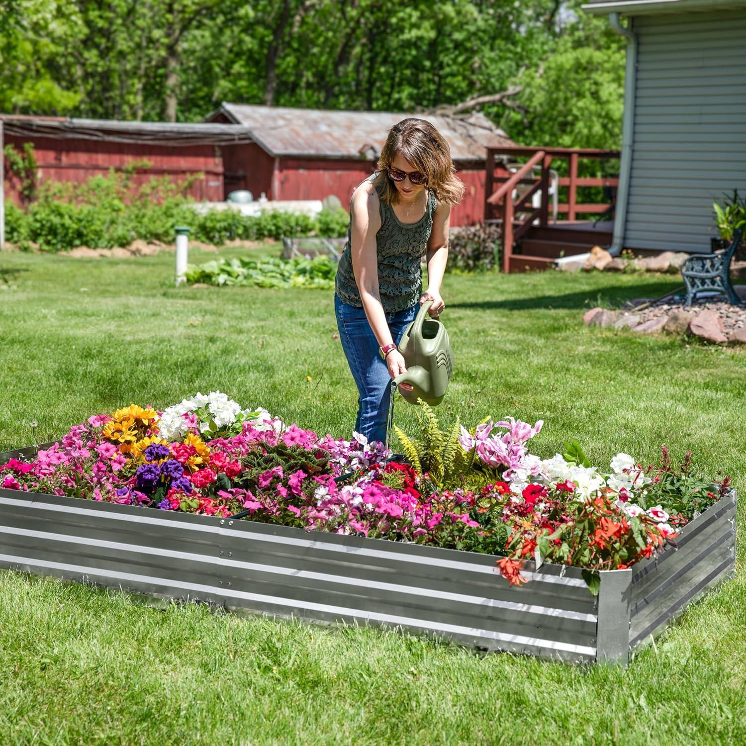 Sunnydaze Galvanized Steel Rectangle Raised Garden Bed - 4' x 8' - Gray