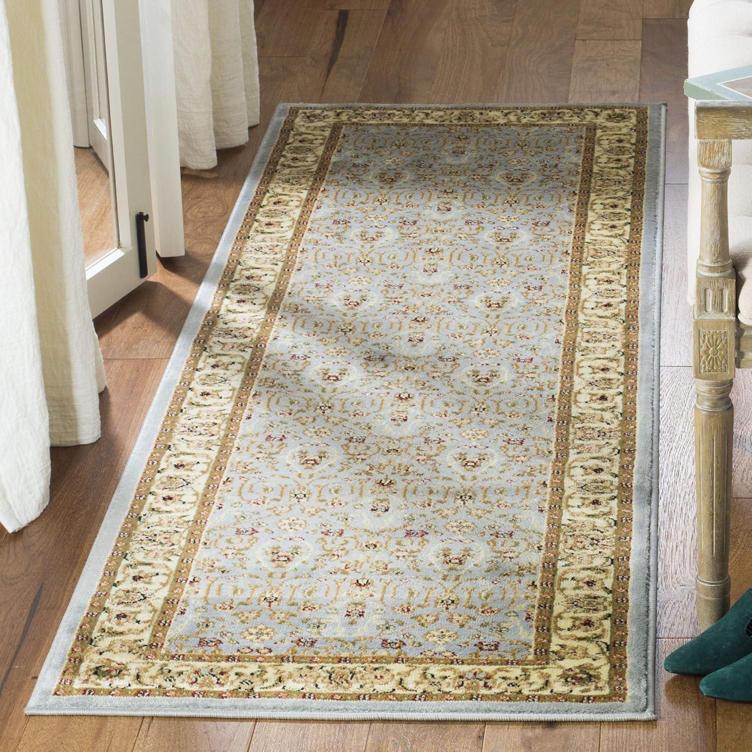 Light Blue and Ivory Traditional Synthetic Runner Rug