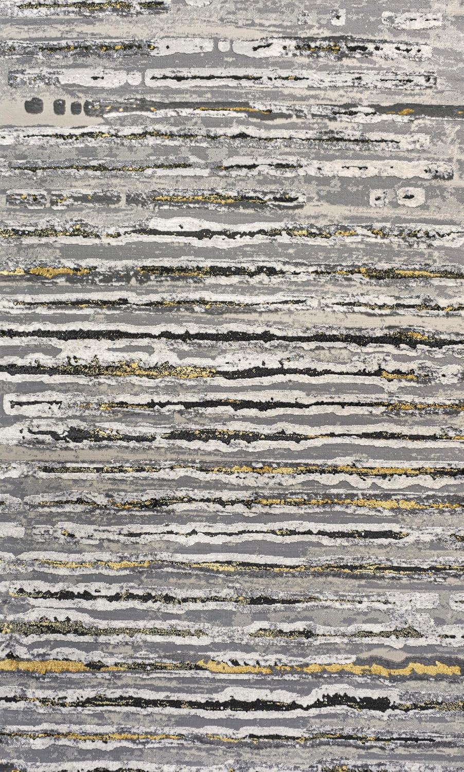 5'x8' Batten Modern Stripe Area Rug, Gray/Black - JONATHAN Y