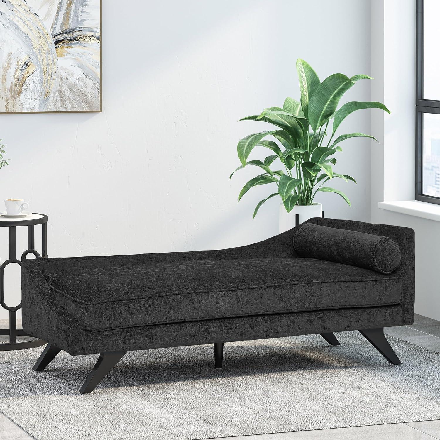 Cagle Mid Century Modern Fabric Chaise Lounge Black/Dark Brown - Christopher Knight Home