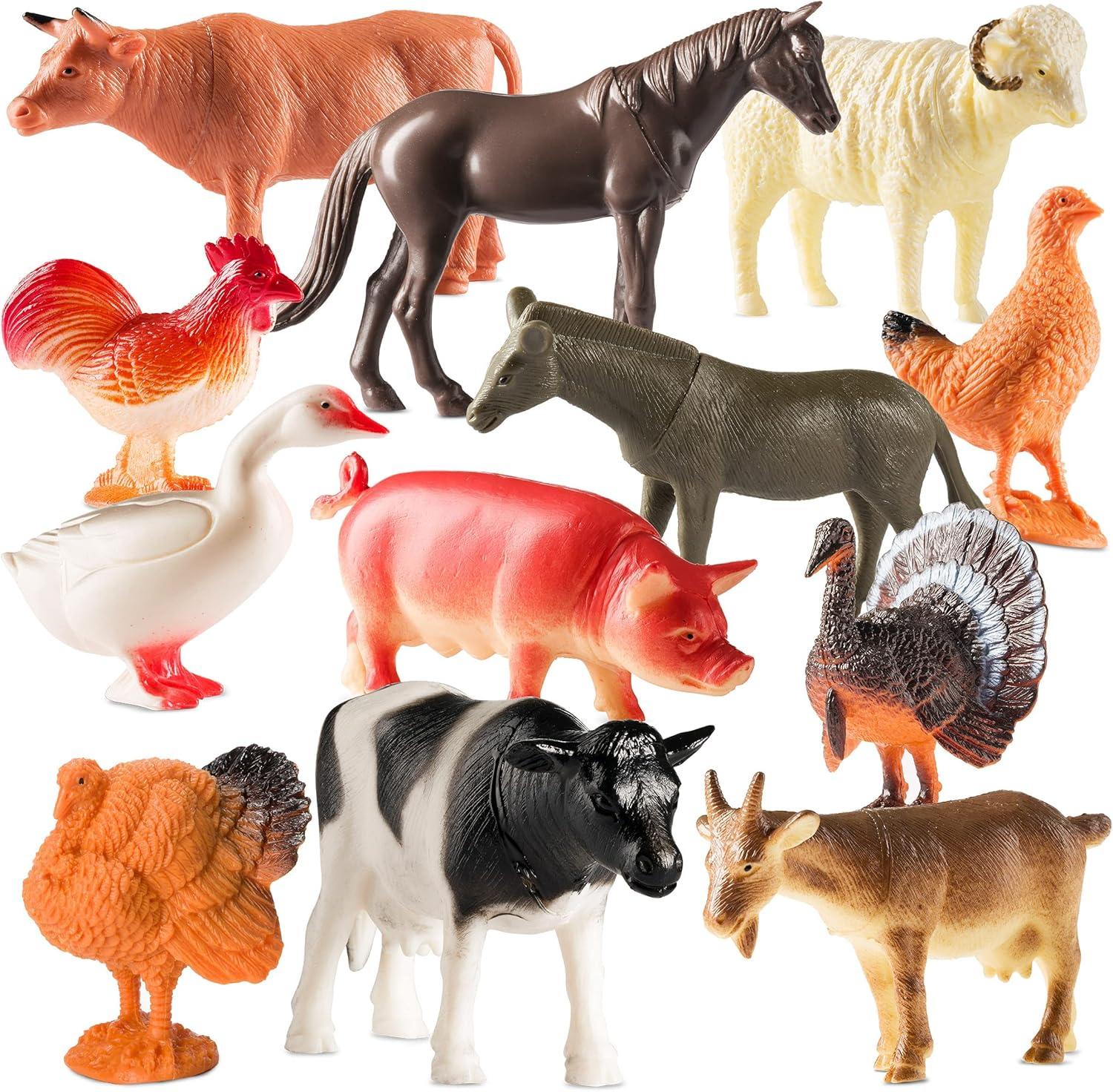 Bedwina Farm Animal Toys Realistic Animal Figurines Set Barnyard Plastic Animals, 12-Pack