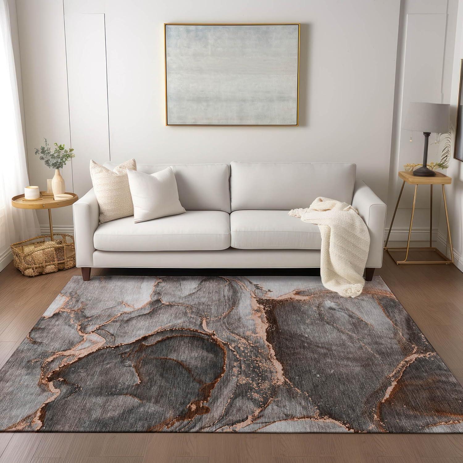 Peach and Gray Abstract Synthetic 9' x 12' Area Rug